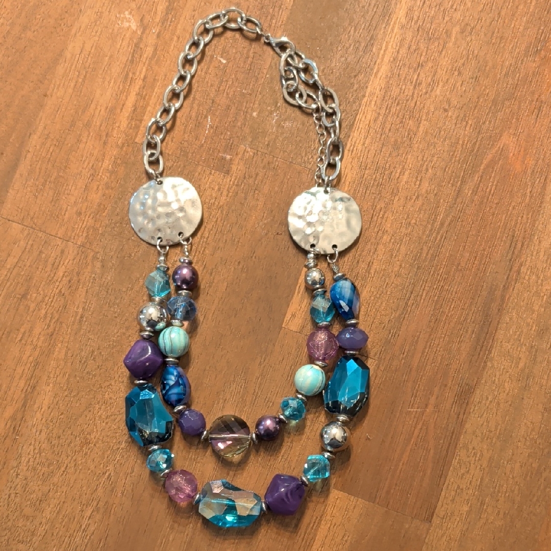 Chunky Unbranded Statement Silver And Blue Beaded Necklace